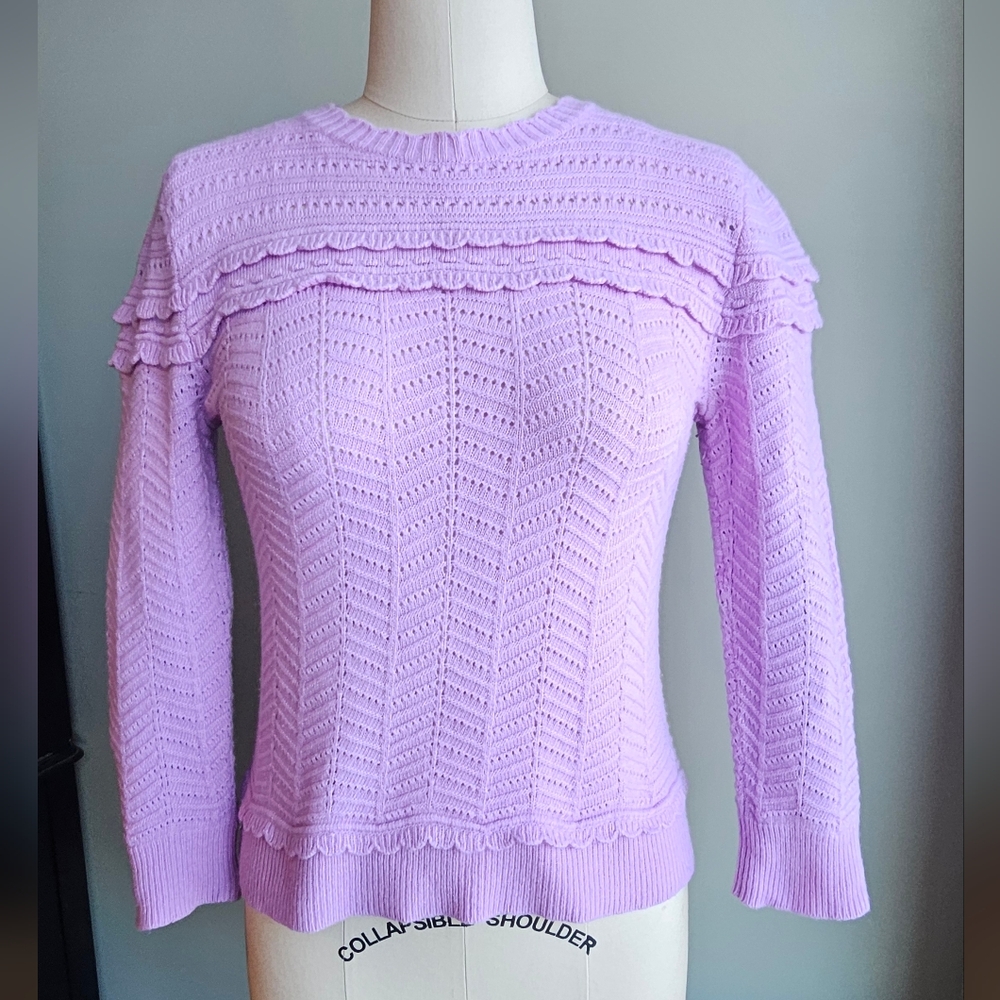 J.Crew Scalloped Wool Blend Crewneck Liliac Sweater, Women's Medium so soft